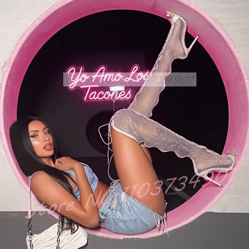 Fishnet Stocking Women - Bas résille cuissardes femmes cristaux roses